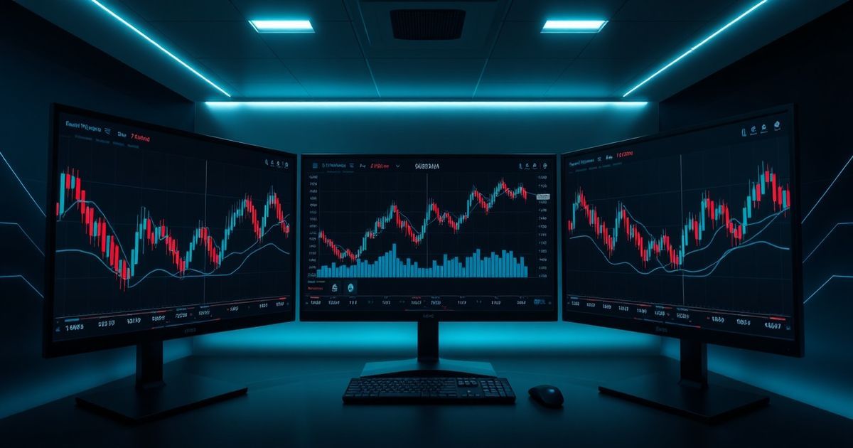 Plateforme Kingfisher Trading platform interface showing real-time cryptocurrency charts with candlestick patterns and technical indicators