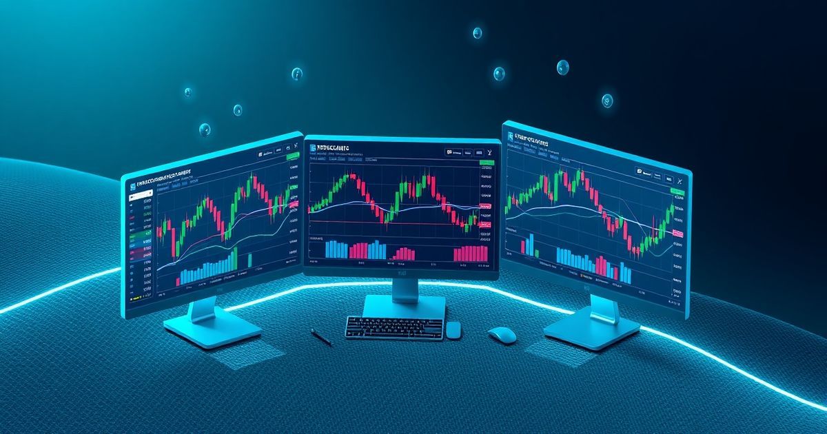 Plataforma Kingfisher Trading platform interface showing real-time cryptocurrency charts with candlestick patterns and technical indicators