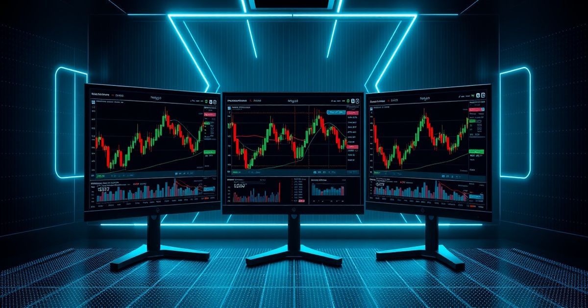 Plataforma Kingfisher Trading platform interface showing real-time cryptocurrency charts with candlestick patterns and technical indicators