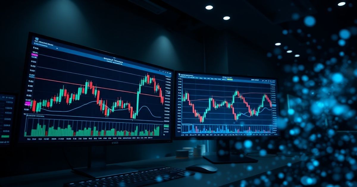 Plateforme Kingfisher Trading platform interface showing real-time cryptocurrency charts with candlestick patterns and technical indicators
