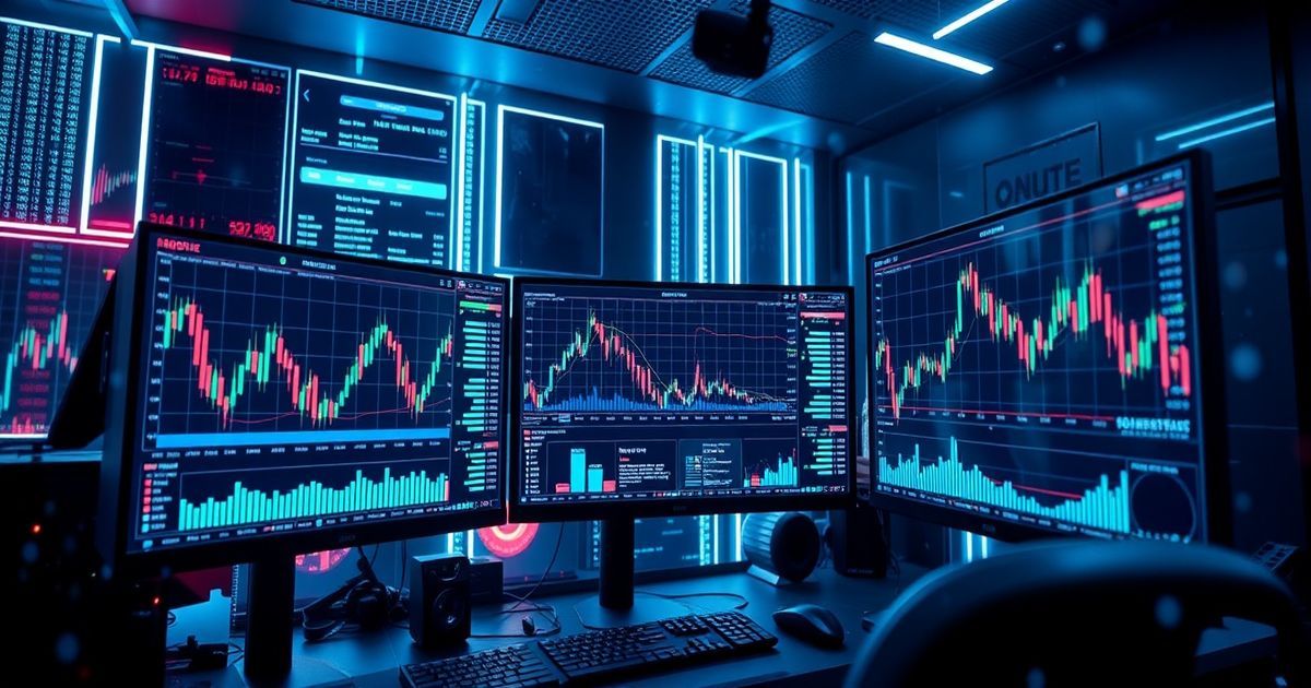 Plateforme Kingfisher Trading platform interface showing real-time cryptocurrency charts with candlestick patterns and technical indicators