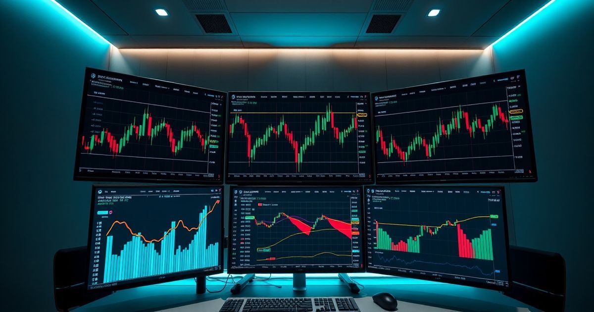 Platforma Kingfisher Trading platform interface showing real-time cryptocurrency charts with candlestick patterns and technical indicators