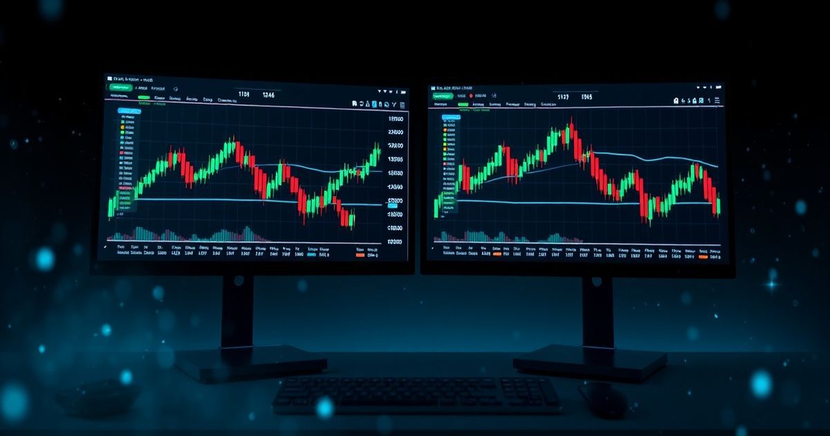 Plateforme Kingfisher Trading platform interface showing real-time cryptocurrency charts with candlestick patterns and technical indicators