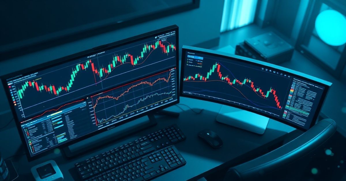 Platforma Kingfisher Trading platform interface showing real-time cryptocurrency charts with candlestick patterns and technical indicators