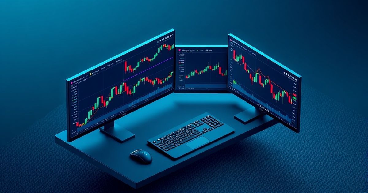 Platforma Kingfisher Trading platform interface showing real-time cryptocurrency charts with candlestick patterns and technical indicators