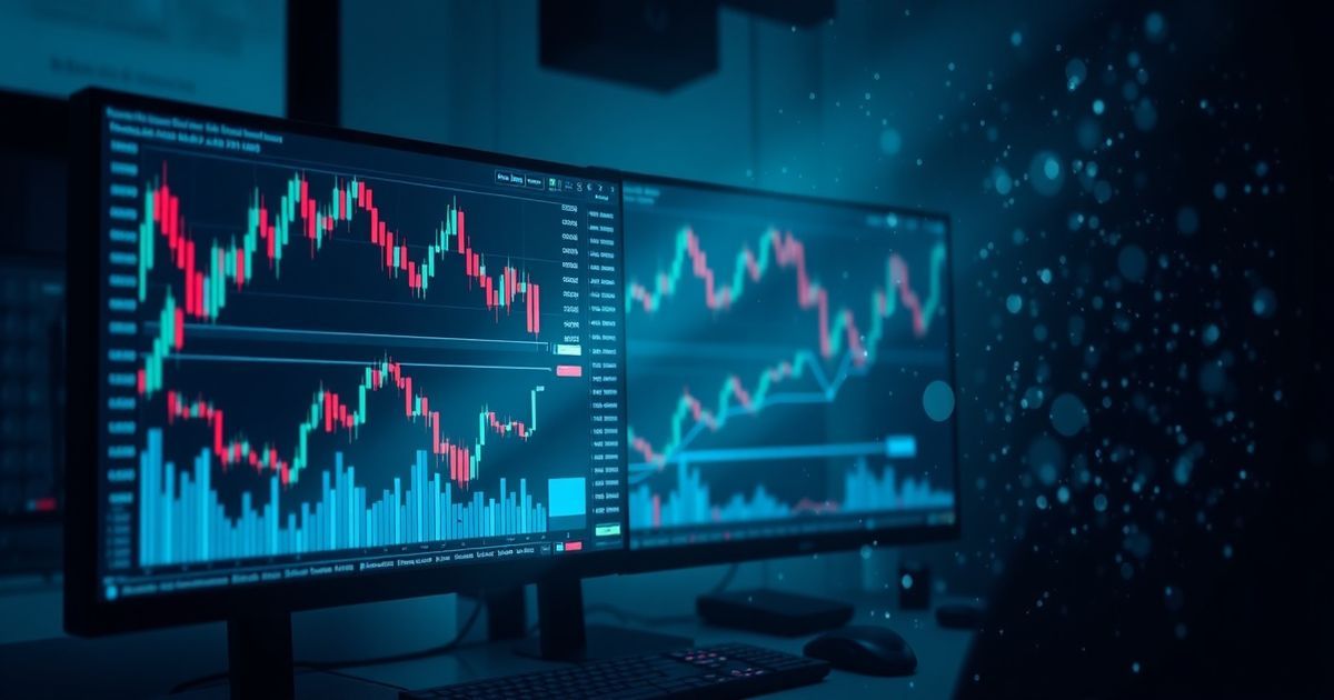 Platforma Kingfisher Trading platform interface showing real-time cryptocurrency charts with candlestick patterns and technical indicators