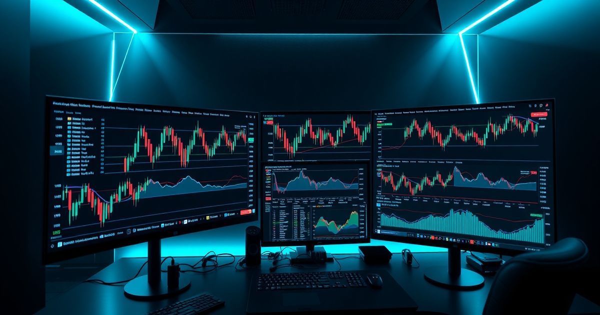 Platforma Kingfisher Trading platform interface showing real-time cryptocurrency charts with candlestick patterns and technical indicators