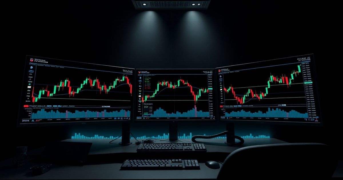 Kingfisher Trading platform interface showing real-time cryptocurrency charts with candlestick patterns and technical indicators